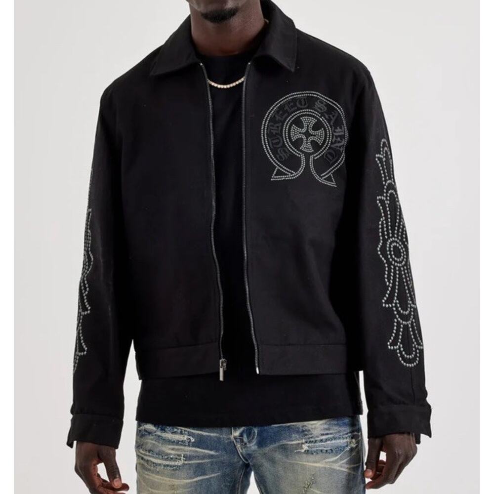 Roku Studio Street Saint Studded Canvas Jacket Men's Size Small Black Full Zip